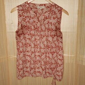 Loft Womens Sleeveless Paisley Orange White Blouse Large